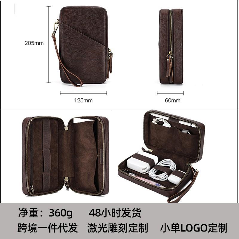 Mens Genuine Leather Clutch Bag Phone ID Cable Earphones Storage Stylish Crazy Horse