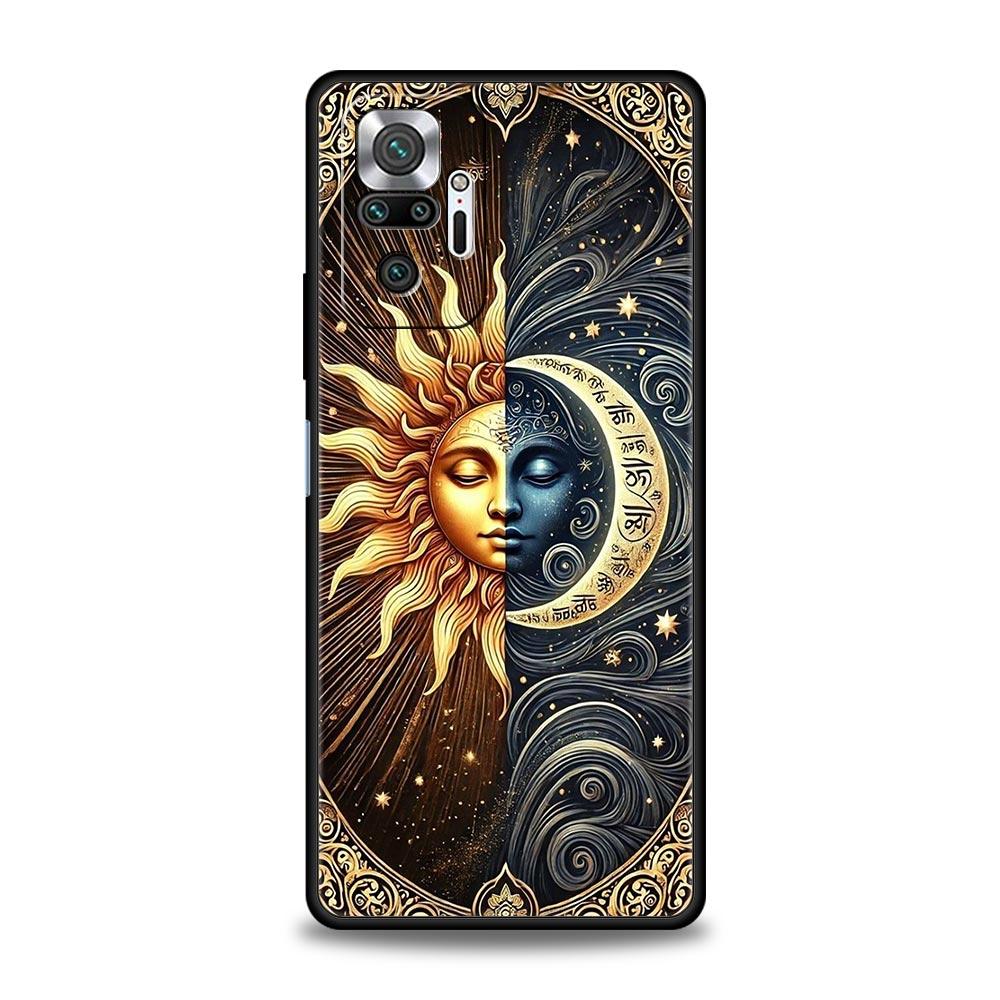 Чехол для телефона Луна Солнце для Xiaomi Redmi Note 14 13 5G 10 11 12 Pro Plus 4G 14C 13C 12C 10C Черный