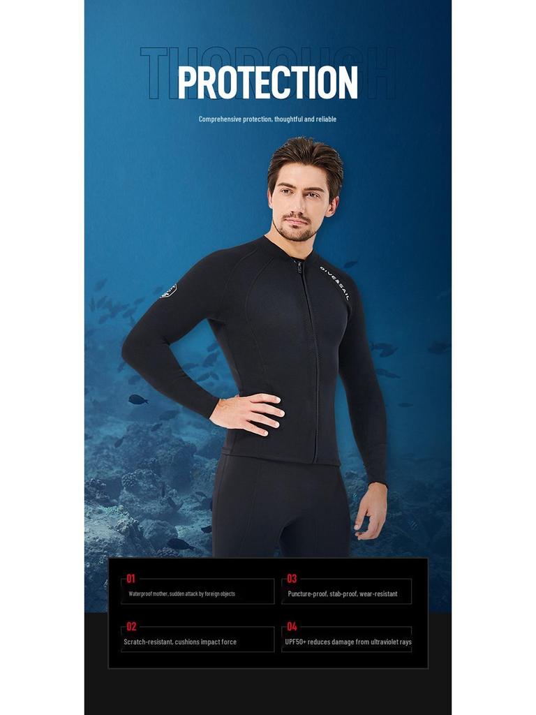 2MM Men's & Women's Long Sleeve Split Top Diving Suit - Thickened for Cold Protection, Ideal for Swimming, Snorkeling, Surfing.