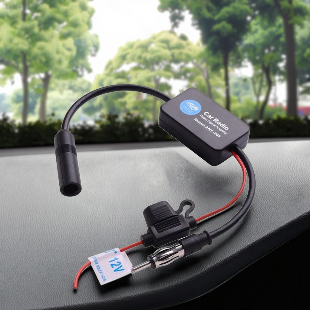 DaiSheng FW-DV12 Universal FM Booster Antenna Car Radio Signal Amplifier Anti-Interference Features 8CM Cable 75 Ohms Impedance