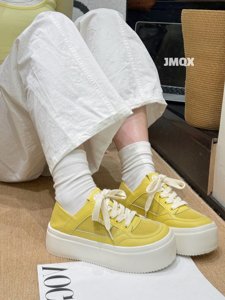 Yellow Mesh Leather Two Wear Little White Shoes Women's Summer New Height Increase Breathable Feet Small Casual Shoes