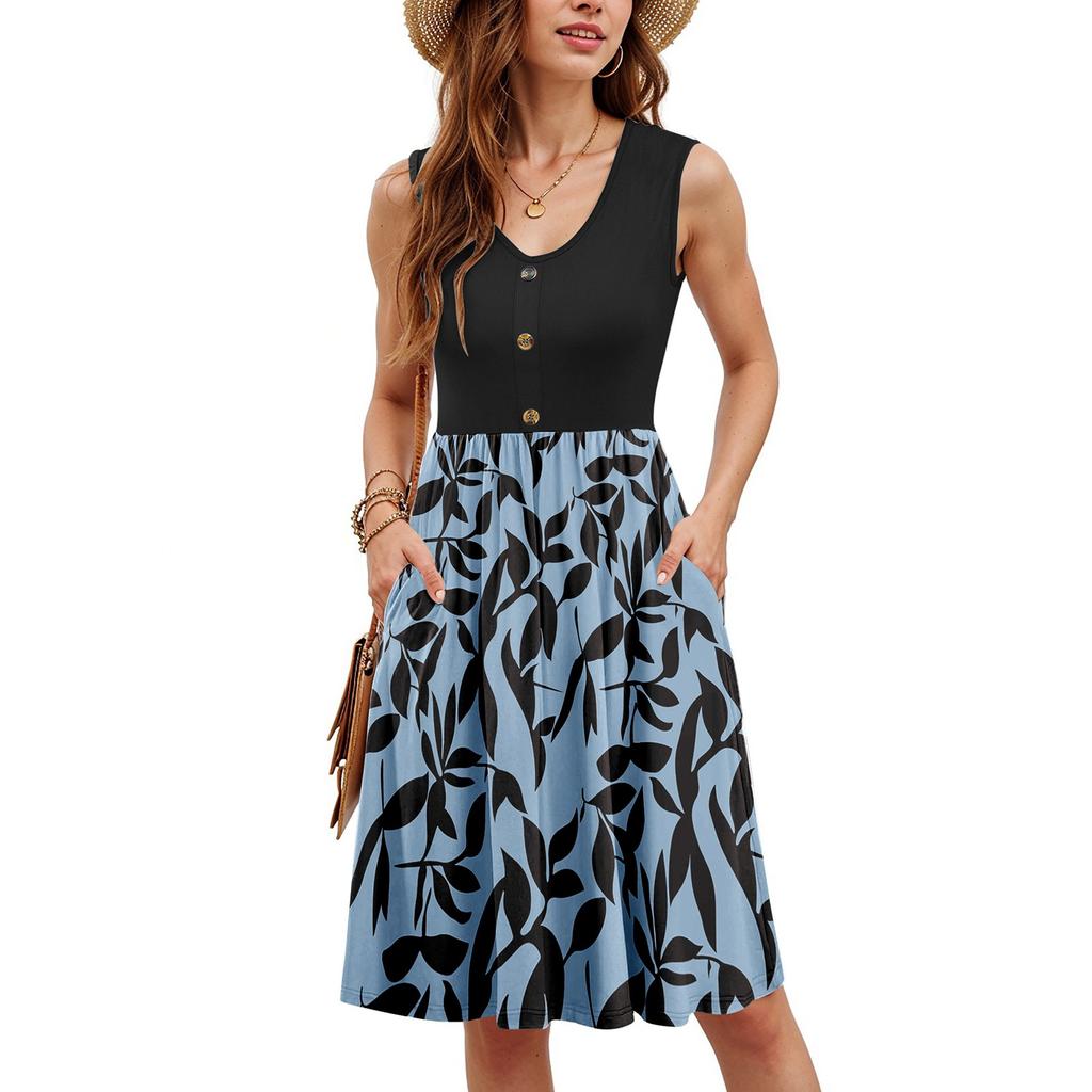 Женские летние платья без рукавов повседневные свободные летние платья на пуговицах с карманами