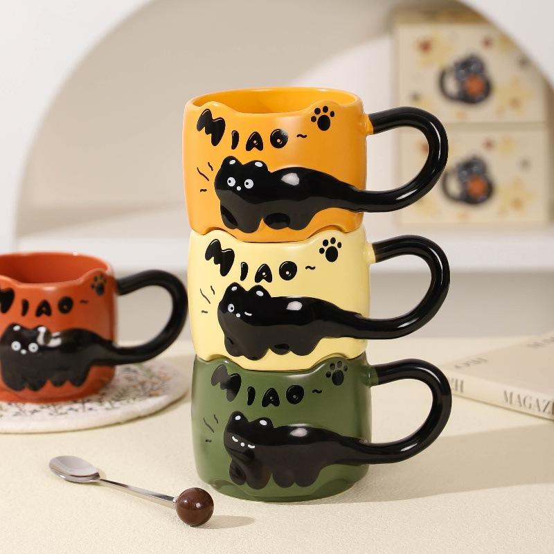 Ceramic cup, mug, office home coffee, cute cat pattern, juice, milk, breakfast cup