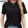 Женские модные повседневные летние весенние однотонные блузки и рубашки с короткими рукавами и круглым вырезом с принтом