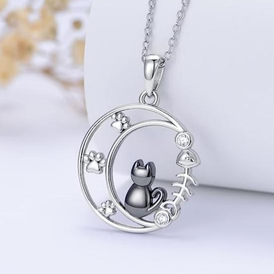 Cat Moon Necklace Black Cat Moonstone Necklace for Women Gothic Jewelry Gift for Mother's Day Anniversary