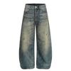 Kisko American Retro Washed Distressed Yellow Mud Curved Knife Jeans Unisex Design Loose Straight Pants Trendy