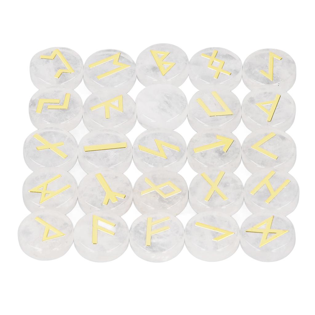 25 Pieces Round Rune Stones Engraved Symbol Stone Set for Yoga Meditation and Holiday Present