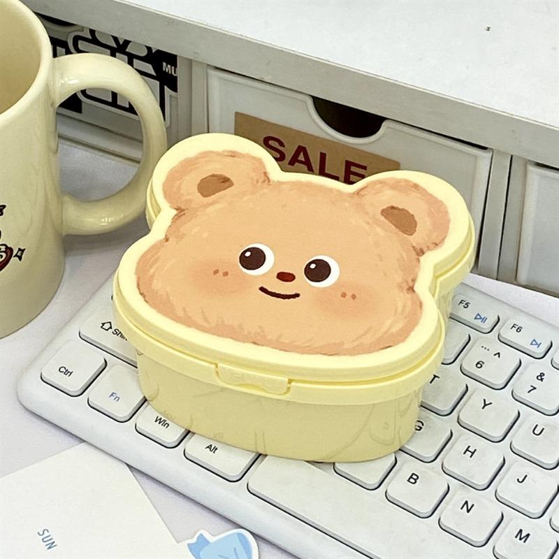 Милый мультяшный Медвежонок Баттер PP Контейнер для хранения Канцелярские принадлежности для офиса девушки Настольный органайзер Наклейки Заколки Пылезащитный бокс с откидной крышкой