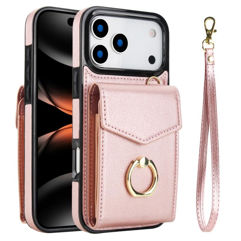Кольцо Шнурок Кожаный Кошелек с Множеством Карт Чехол для Телефона для iPhone 18 Pro Max 17E 17 Air 16E 16 Plus 15 14 13 12 11 Чехол-Книжка с Подставкой