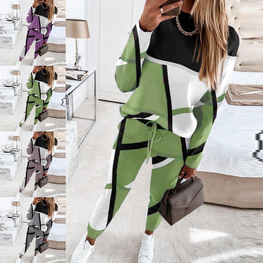 Women's Fashion Casual Solid Color Printed Tops Pants Suit