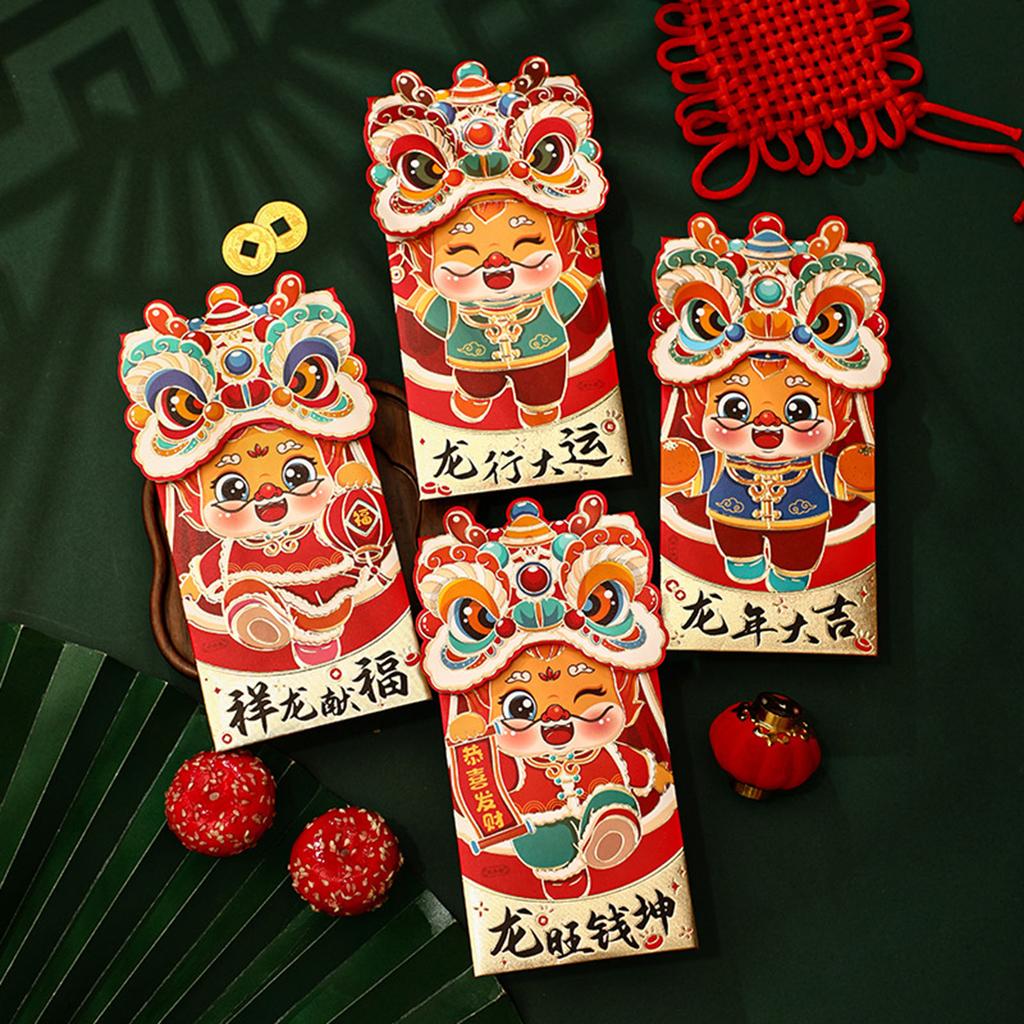 4 Pcs Lucky Money Bag 2024 Spring Festival Cartoon Red Envelopes Red Packets Lunar Year Decoration Gift For Children Teeangers