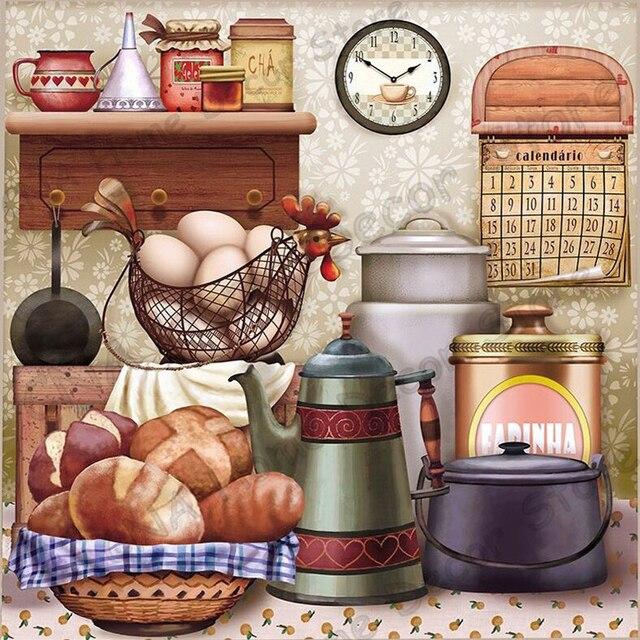 5D Diy алмазная живопись чашка еда полная круглая Алмазная вышивка горный хрусталь мозаика настенные художественные картины для украшения кухни