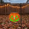 Reusable Halloween Ornament Pumpkin Solar Lantern, Waterproof Outdoor Hanging Light, Orange Patio Garden Fall Decor Spooky Face Lantern for