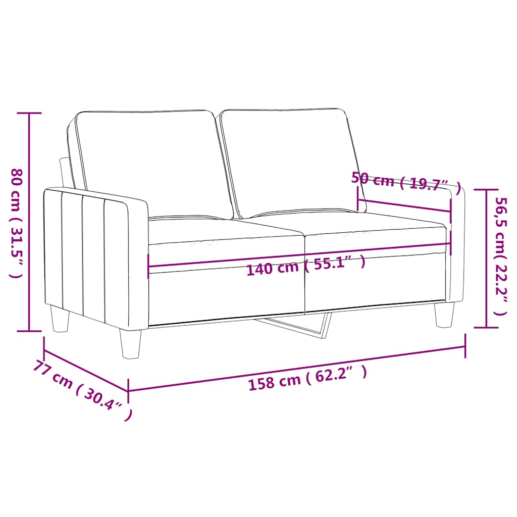2 Seater Sofa Blue 140 cm Velvet