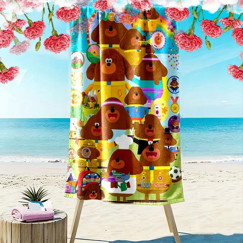 Hey Duggee Custom Name Print Beach Towel, Large Soft Quick Dry Towel for Beach Camping Swimming
