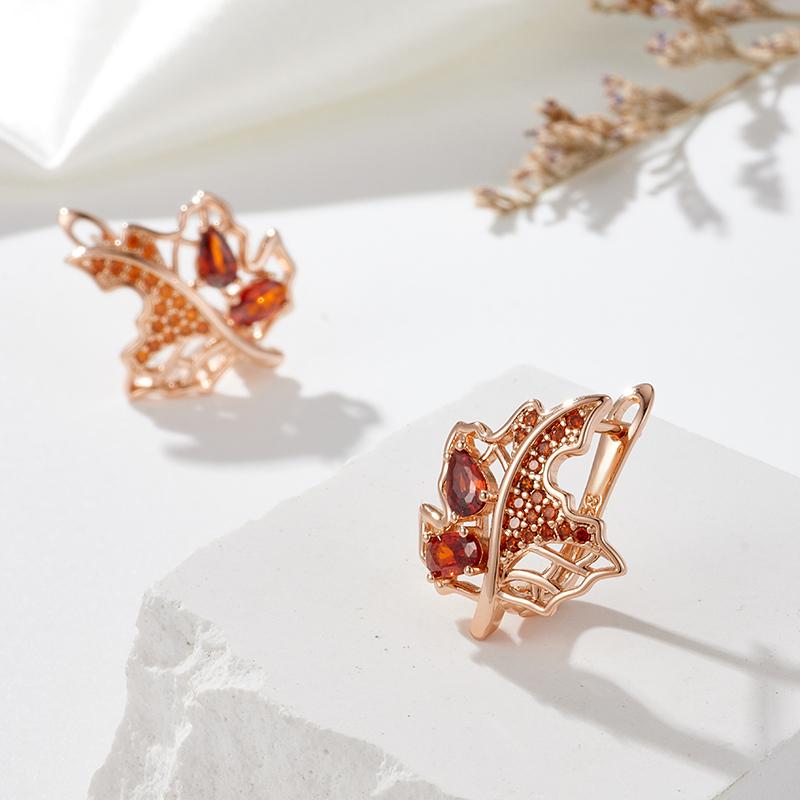 Осенние серьги Kinel с красным цирконием для женщин, ювелирные украшения цвета розового золота