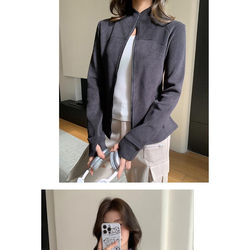 Women S Stand Collar Fleece Jacket Long Sleeve Slim Warm Winter Coat