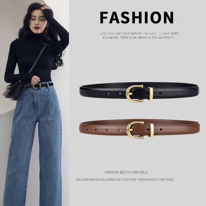 Color Solid Gold Buckle Decoration Women Casual Slim Waist Belt For Use Daily