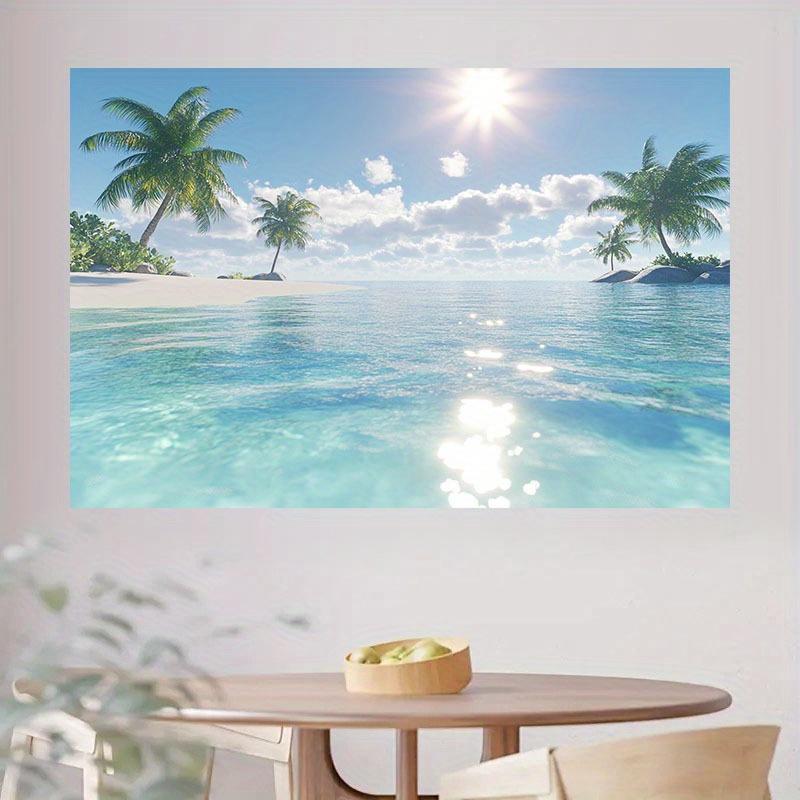 1 piece of tropical island beach backdrop - vivid and realistic palm trees and turquoise water design, no electricity required