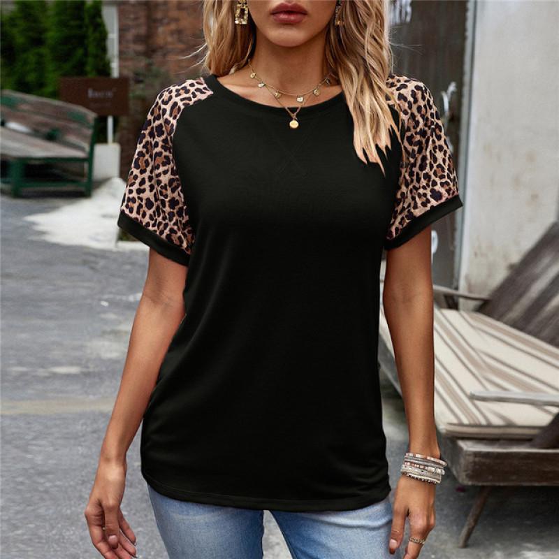 Простые летние футболки с леопардовым принтом, женские свободные повседневные футболки с короткими рукавами, модные футболки с рукавами в полоску, женский пуловер