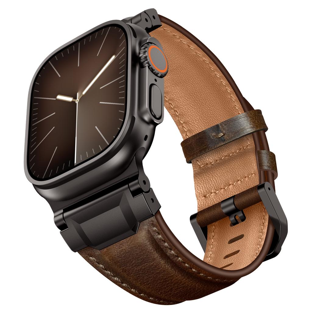 Элегантный кожаный ремешок для Apple Watch Ultra 3 2 49 мм Серии 11 10 46 мм Мужские деловые ремешки для Iwatch 9 8 7 6 5 4 Se 3 44 мм 45 мм