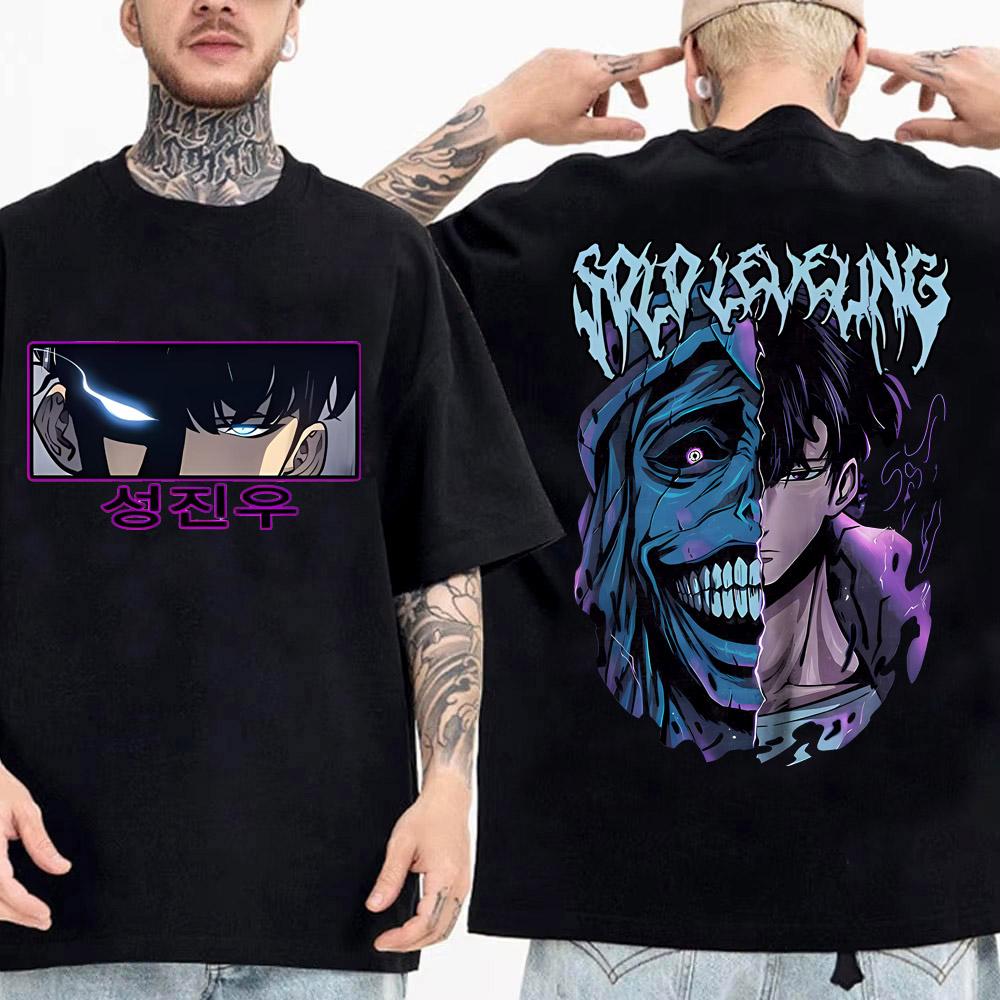 Японское аниме Поднятие уровня в одиночку Мужская футболка Сон Джин-у Мультяшные графические футболки Харадзюку Футболка из высококачественного хлопка с коротким рукавом