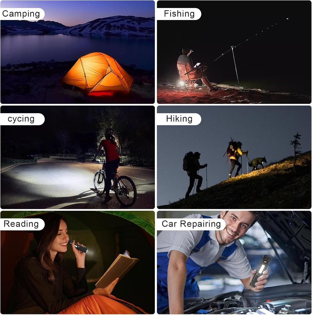 High Lumens EDC Flashlight W/ Digital Display USB-C Rechargeable Flat Flashlight Dual Switches & Side Light for Camping Hiking