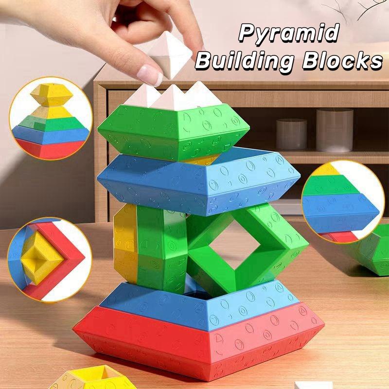 non-toxic 48PCS Pyramid Building Blocks Assembly Puzzle Toys Intellectual Development Brain Teasers Stacker Toy Magic Tower