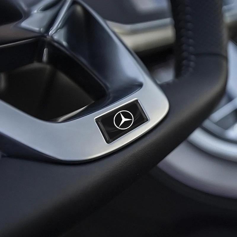 OLV5 2/10Pcs Carbon Fiber Steering Wheel Car Logo Emblem 3D Stickers For Mercedes Benz AMG W205 W218 W177 W176 W169 A B C E S Class
