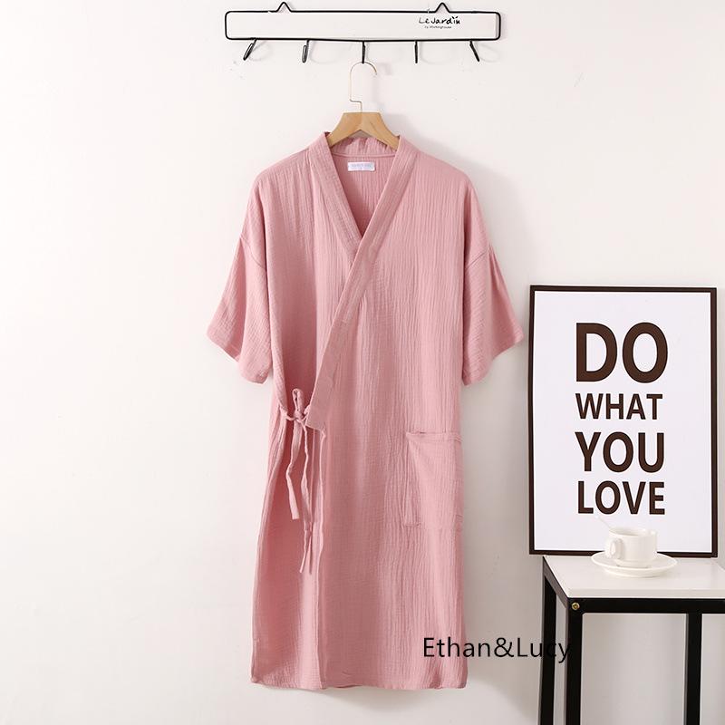 Летний унисекс-халаты из марлевого крепа с короткими рукавами и ночная рубашка - удобная одежда для дома и улицы