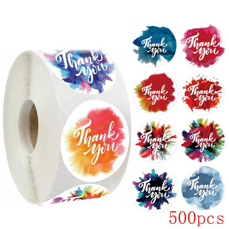 50-500Pcs 1'' Paper Hand Made Stickers Round Floral Thank You Stickers For Baking Envelope Business Seal Labels Sticker