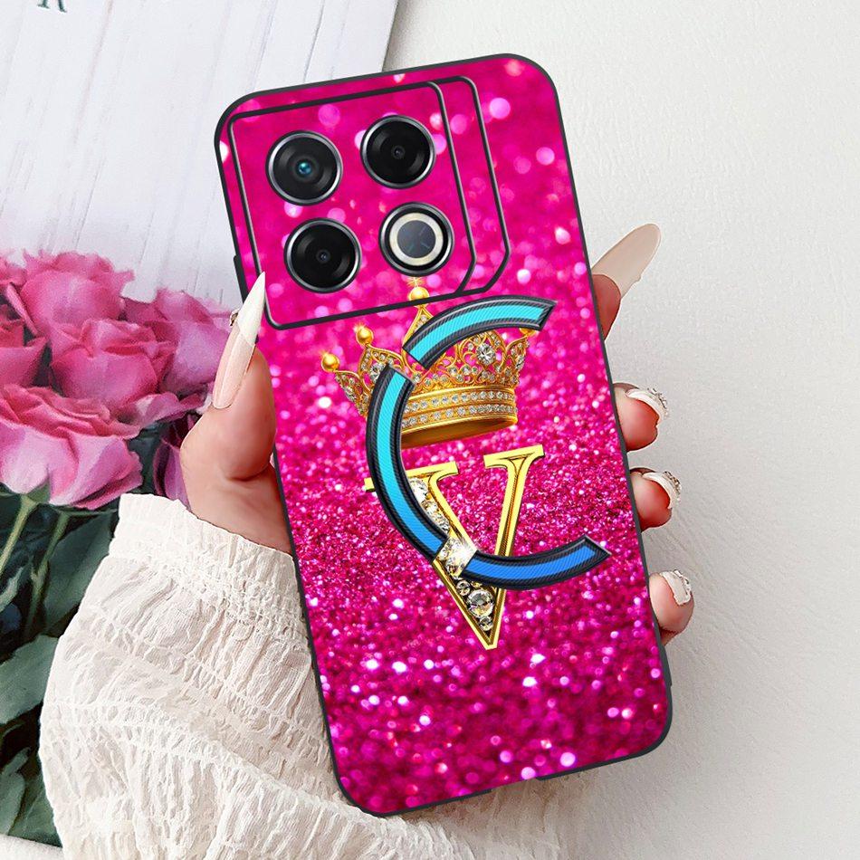 Для Infinix GT 20 Pro 2024 Новый модный чехол для телефона с короной и первой буквой Для Infinix GT20 Pro 5G X6871 Черный силиконовый мягкий чехол