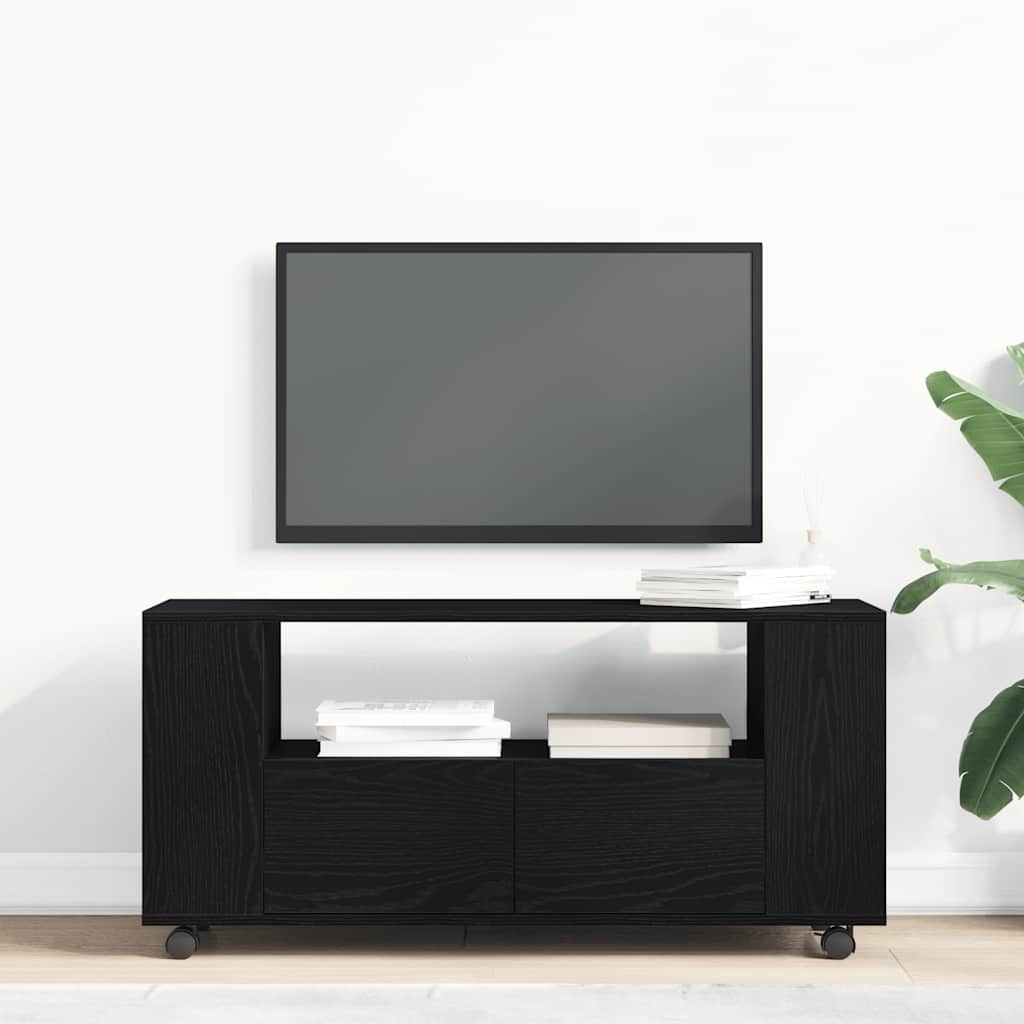 TV Stand with Casters Black Oak Effect 102 x 34.5 x 43 cm