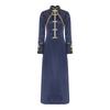 Womens Clergy Long Robe Dress Gold Cross Embroidery Lace Button Decor Stand Collar Long Sleeve Cassock