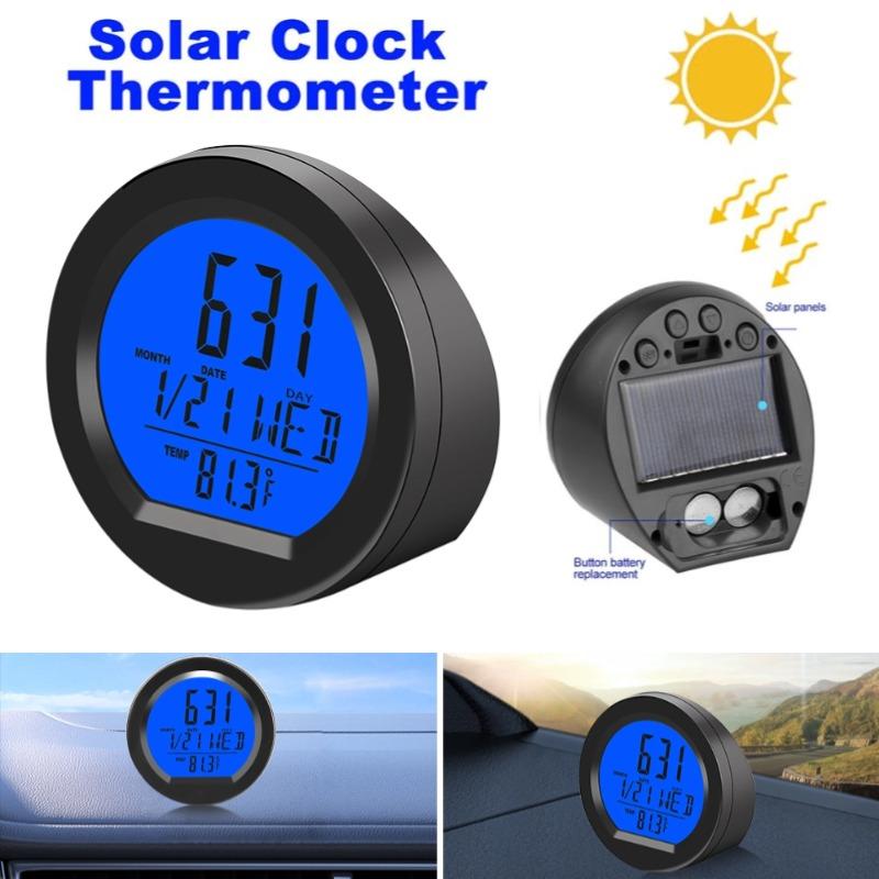 Solar Car Clocks Dashboard Thermometer Automotive Electronic Watch Led Digital DisplayTime with Back Luminous Car Accessories