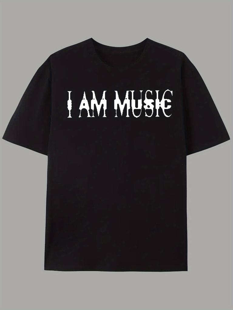 Мужская футболка с графическим принтом I AM MUSIC, короткий рукав, хлопок, круглый вырез, повседневная летняя футболка