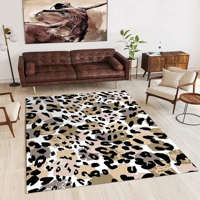 Nordic Luxury Living Room Carpets Leopard Print Rugs for Bedroom Sofa Table Beside Large Rug Non-slip Washable Coffee Table Mat