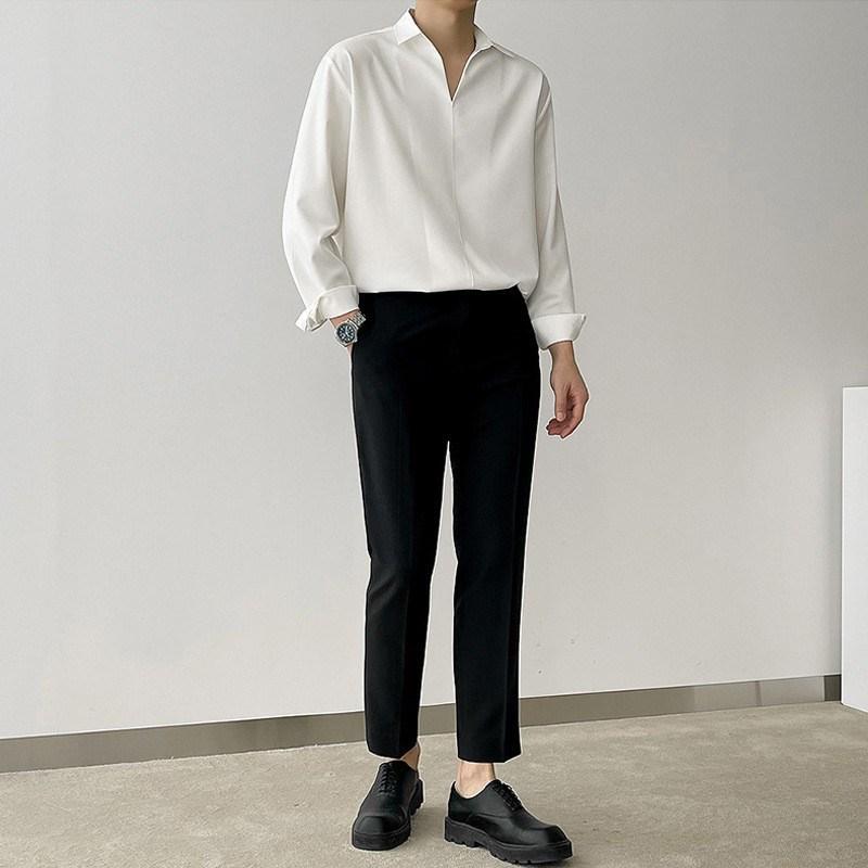 Мужская пуловер-рубашка с V-образным вырезом и длинными рукавами в корейском стиле - Модный дизайн плохого парня для весны и осени