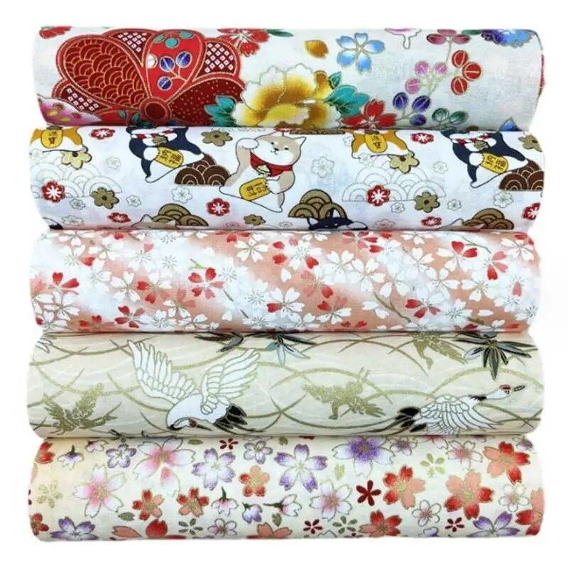 5 шт. Фиолетовый набивной узор 100% хлопок ткань чонсам ткань, DIY ручная работа кукольная одежда стеганая сумка домашний текстиль материал