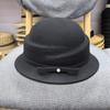French fragrant Hepburn style wool hat bow curled top hat women's autumn and winter square face basin hat winter British top hat