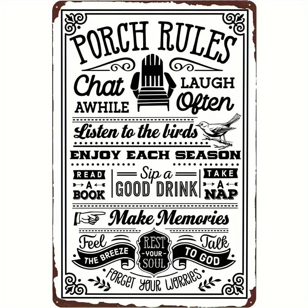 Vintage Porch Rules Rustic Sign PORCHNOSTALGIC EasytoMount Backyard Decor