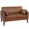 2 Seater Sofa, 132 cm Modern Small Sofa with Solid Wood Legs and 2 Pillows for Small Space, Brown