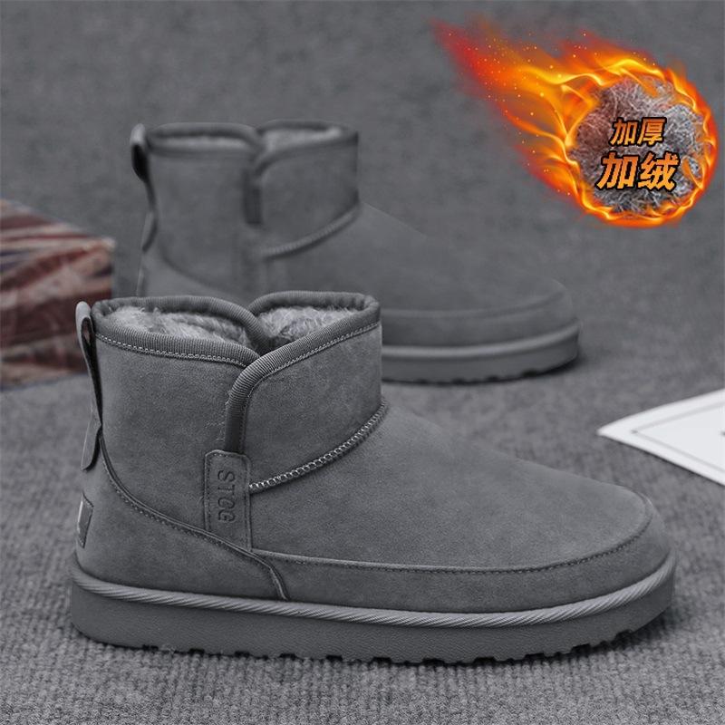 Зимняя новая обувь для мужчин, меховые сапоги, модная замшевая кожа, теплая плюшевая повседневная обувь, зимние сапоги для улицы