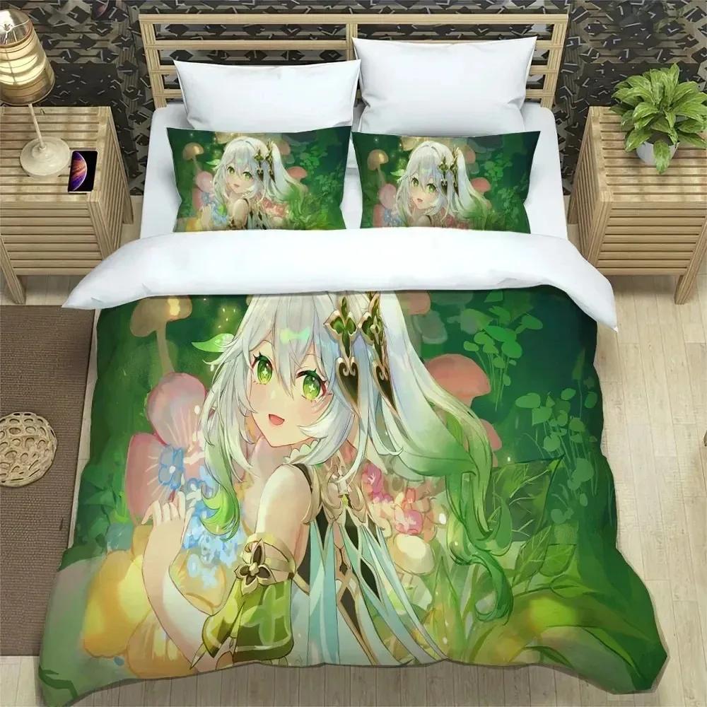 3D Аниме Genshin Impact Постельный комплект Пододеяльник Комплект для кровати Покрывало Наволочка Одеяло Кинг Сайз Квин Сайз Постельный комплект для мальчиков и взрослых