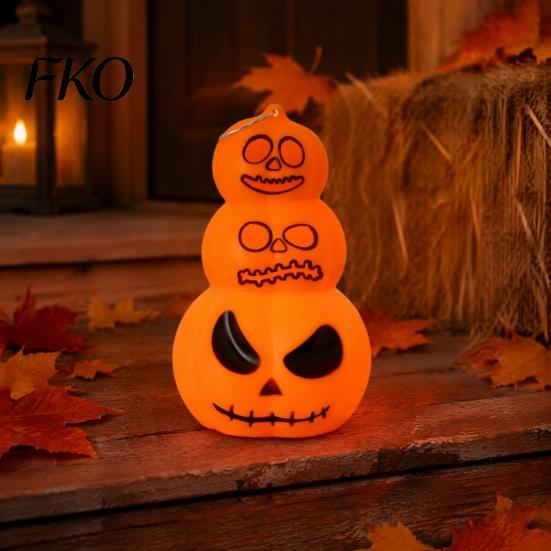 Horror Pumpkin Light Halloween Stacking Light, LED Light-up Decoration for Portable Party, Glowing Hanging Ornament with Metal Ring Three Layered