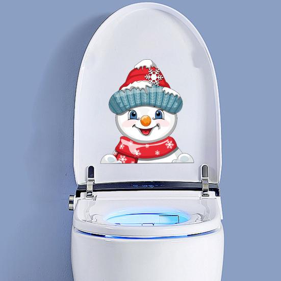 Christmas Toilet Sticker Removable Waterproof Self-adhesive Santa Claus Snowman Elf Gnome Bathroom Wall Toilet Seat Lid Decoration Decal