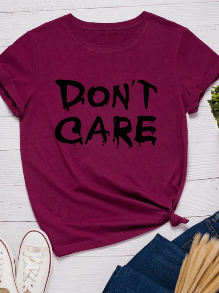 Женская футболка с надписью Don't Care Letter Print Футболка женская с коротким рукавом и круглым вырезом Свободная футболка Летняя женская футболка Топы Mujer