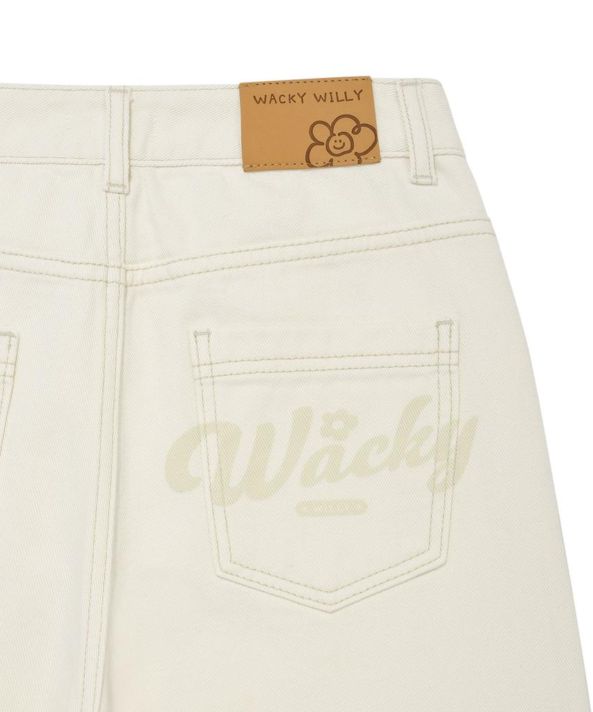 WACKY WILLY Women'S Semi-Wide Denim Pants Cream