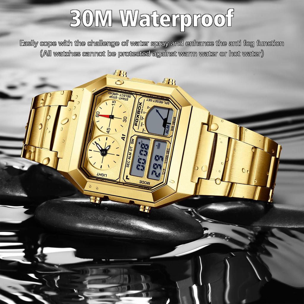 FOXBOX Мужские часы с подсветкой дисплея Спортивные шагомеры Цифровые часы с обратным отсчетом Календарь Часы