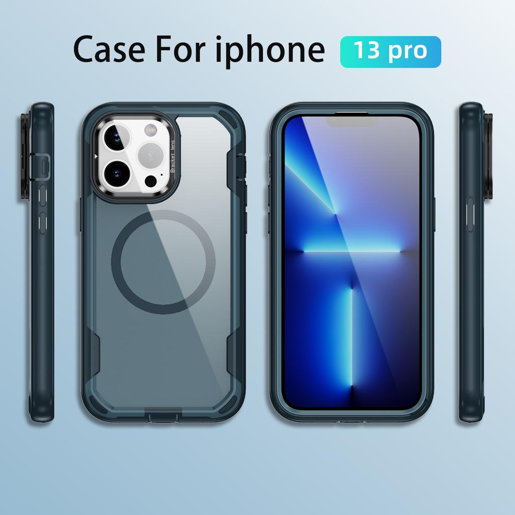 For iPhone 13 Pro Case Compatible with MagSafe Lens Frame Kickstand TPU+PC Shockproof Phone Cover